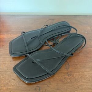 Steve Madden Black Strappy Square-Toe Flat Sandals